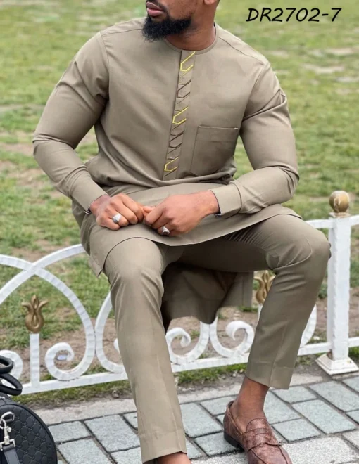 2024 New African Ethnic Style Minimalist Casual Men's Set top and pants 2-piece set M-4XL African men clothes style - Image 4