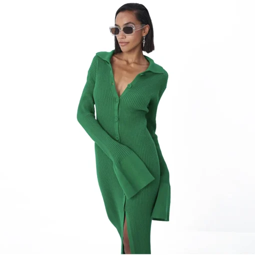 Women's Button Down Long Sleeve Cardigan Outerwear sexy Sweater Dress ladies Bodycon Party winter Maxi Dress women clothing