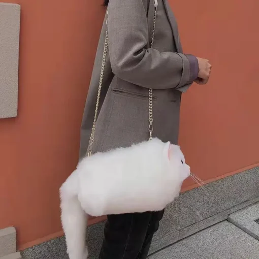 fashion plush cat shaped handbag ins chain ladies cute bag high quality fur crossbody bag - Image 4