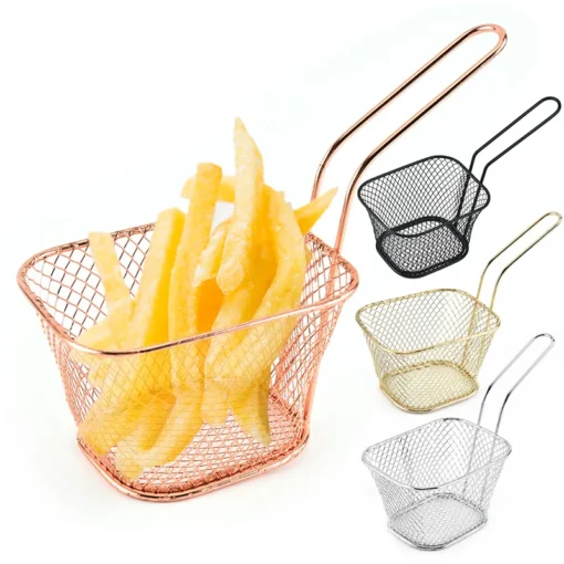 Rose Gold Metal Mesh French Chip Frying Serving Food Presentation Tableware Fry Basket For Kitchen - Image 6