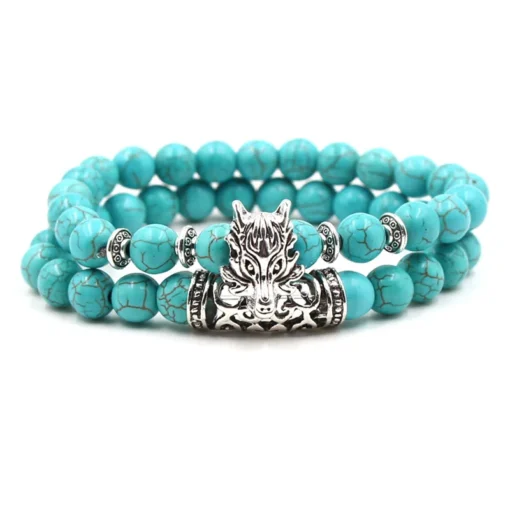 Bohemian 8mm Chain and Bead Bracelet Set Stone Silver Lion Owl Buddha Head Bracelet Jewelry Sets Turquoise Natural for Men High - Image 4