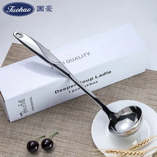 Restaurant Kitchen 18/10 Stainless Steel Oil Separation Soup Ladle Hot Pot Serving Big Spoons For Cooking Stirring