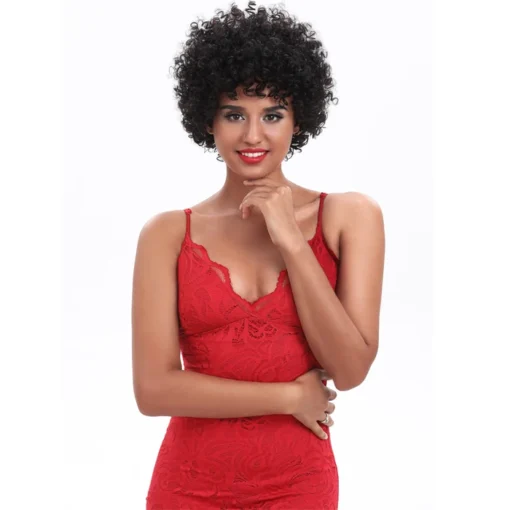 Kinky Curly Wig Deep Curly Machine Made Afro Kinky Curly Hair Short Curly Human Hair Wig Density Human Hair  Bob With Bangs - Image 4