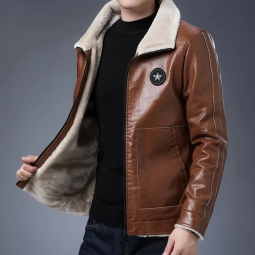 New Men's Leather Jackets Autumn Casual Business Motorcycle PU Jacket Biker Leather Coats Fleece Thick Winter Mens Clothing