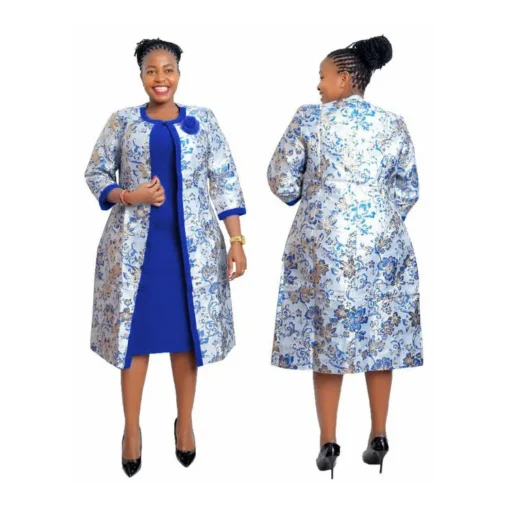 Long jacket with dress set for wedding ,african clothes plus size office ladies dresses for women two piece set - Image 4