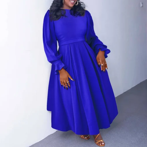 African Clothes Large Big Ladies Long Dresses Winter Elegant Large Skirt A- Line Women's Fall Dress Long Sleeve Plus Size Dress - Image 2