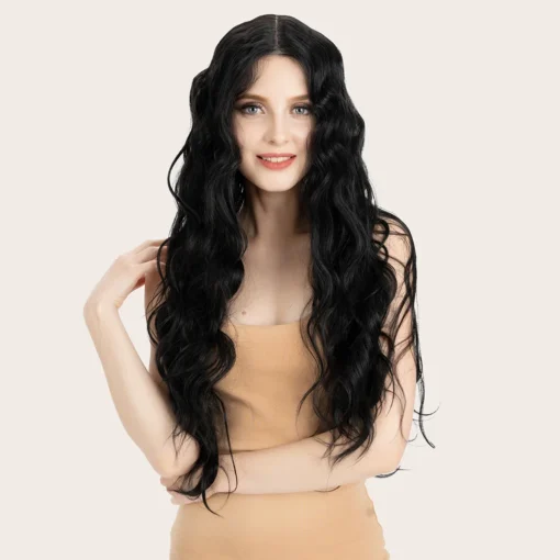 Body wave Synthetic lace front wig with baby hair with closure and fake skin heat resistant Synthetic hair wigs for black women - Image 2