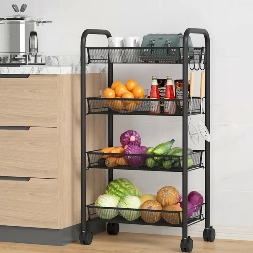 Multi-layer Storage Cart Rolling Wheels Kitchen Storage Organizer Household Rack Food Truck with Full Kitchen - Image 5