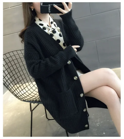 Wholesale Autumn Winter Korean Casual Long Cardigan Baggy Knitted Long Sleeve fashion Sweaters Coat Women Clothing - Image 4