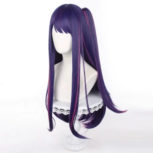 Wholesale 80cm Long Straight Purple Pink Mixed Oshi no Ko Anime Ai Hoshino Wig Synthetic Cosplay Costume Wig With One Ponytail - Image 2