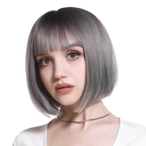 SARLA Whole Sale Cheap Lovely Ladies Hair Wigs Sale Online Sewing Machine Synthetic Short Curly Bob Wigs With Bangs For Women - Image 3