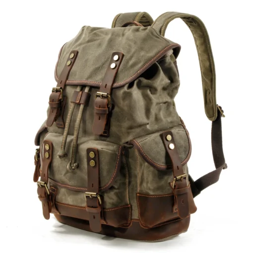 9508 Large Capacity Leather Canvas Backpacks For Men School Bags Vintage Waterproof Daypack High Quality Laptop Backpack Bag - Image 5