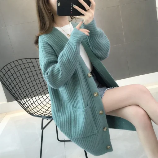 Wholesale Autumn Winter Korean Casual Long Cardigan Baggy Knitted Long Sleeve fashion Sweaters Coat Women Clothing - Image 6