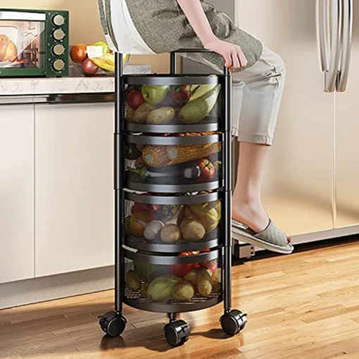 Cheap Vegetable And Basket Storage Shelf Metal Plastic round 4 Tier Or Fruit Rack Kitchen - Image 5