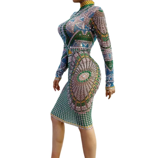 Sexy African Colorful Rhinestone Slim Fit Birthday Wedding Ball Hip Wrapped Dress Cocktail Club Dress Women Formal Prom Dress - Image 3