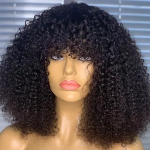 Full Density Human Hair Kinky Curly Machine Made Bob Wig Ready to Ship 100% Human Hair Natural Color Kinky Curl Machine Made Wig - Image 5