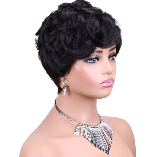 Cheap None Lace Pixie Cut Curly Wig Natural Brazilian 150% Density Pixie Curly Human Hair Wigs For Black Women - Image 2