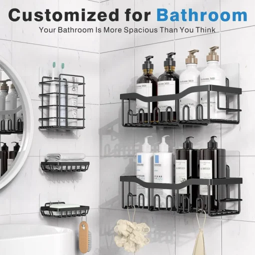 Metal Adhesive Shower Organizer Shelves for Bathroom&Kitchen,No Drilling Large Capacity Rustproof Bathroom Organizer - Image 4