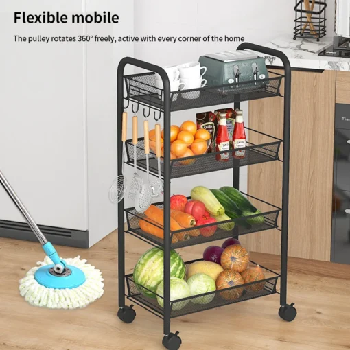 Multi-layer Storage Cart Rolling Wheels Kitchen Storage Organizer Household Rack Food Truck with Full Kitchen - Image 3