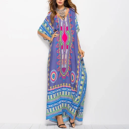 African Bazin Clothes Print Dress African  dashiki  New for Women Fashion Clothing Green Summer Ethnic Cotton OEM Africa Style - Image 3