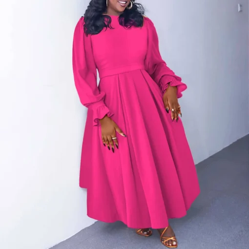 African Clothes Large Big Ladies Long Dresses Winter Elegant Large Skirt A- Line Women's Fall Dress Long Sleeve Plus Size Dress - Image 3