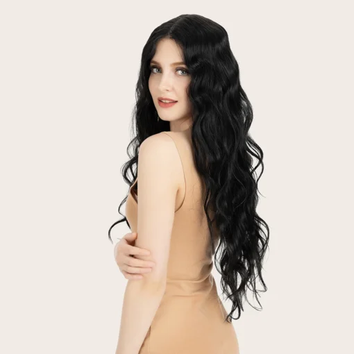 Body wave Synthetic lace front wig with baby hair with closure and fake skin heat resistant Synthetic hair wigs for black women - Image 3