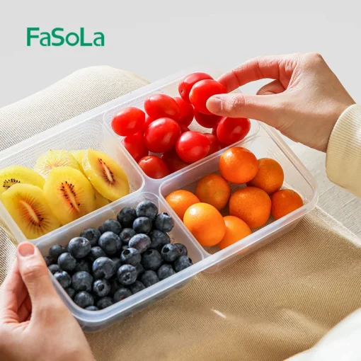 FaSoLa 4 Compartments Rectangle Pantry Storage Bin with Lid Refrigerator Organizer Bin Fridge Organizer for Freezers Kitchen - Image 3