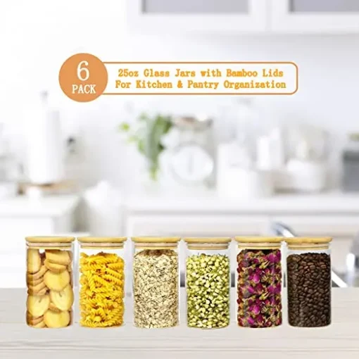 Stackable Kitchen Canisters Set Clear Glass Jars for Home Kitchen Thicken Airtight Food Storage jars with Wood bamboo lid - Image 3