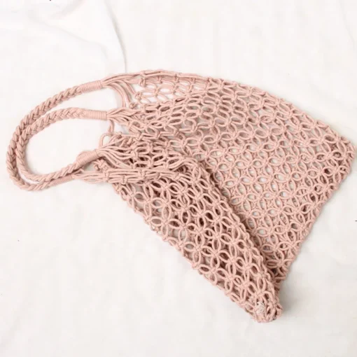 Wholesale Fashion Straw Indonesia Mesh Clutch Cotton Beach Tote Bag Shopping Tote Net Rattan Tote Bag with Handle - Image 5