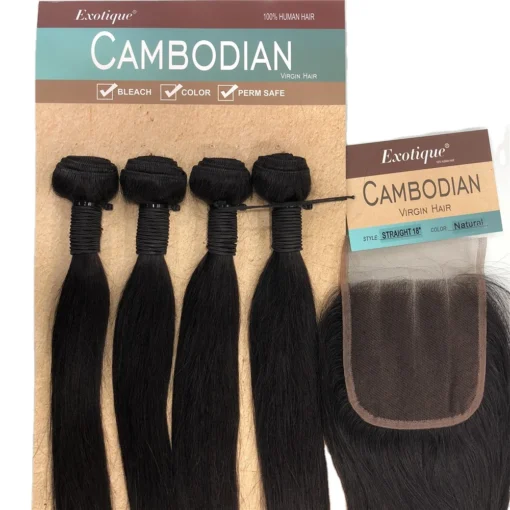 packet hair 100% cambodian virgin remy hair bundle closure 18"18"18"18" +14" 10A  closure and 4 bundles hair - Image 6