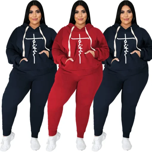 women winter clothes Fashion casual plus size women's clothing hooded top sweat sets - Image 6