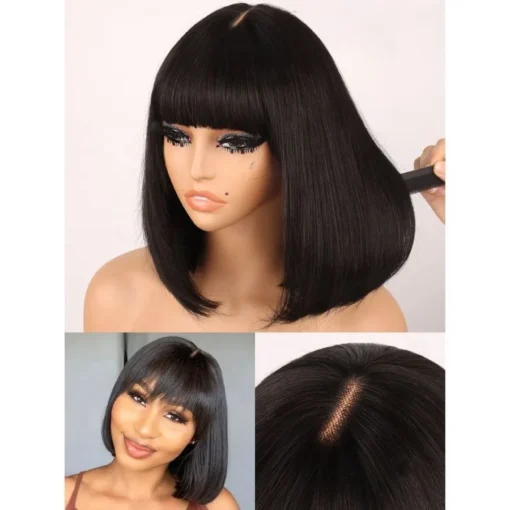 Glueless Straight 180% density  Short Cut Bob Wig With Bangs Undetectable Transparent HD Lace Realistic Scalp Wigs for Women - Image 2