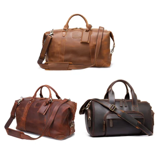 Handmade Large Travel Mens Weekender  Holdall Overnight Holiday Crazy Horse Leather Travel Bag - Image 2