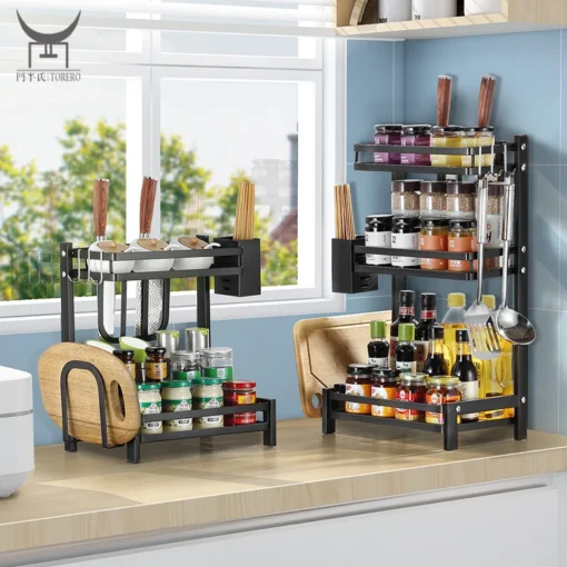 Hanging Bathroom Countertop Spice Rack Storage Organizer, Spice Shelf spice jar rack set for Kitchen