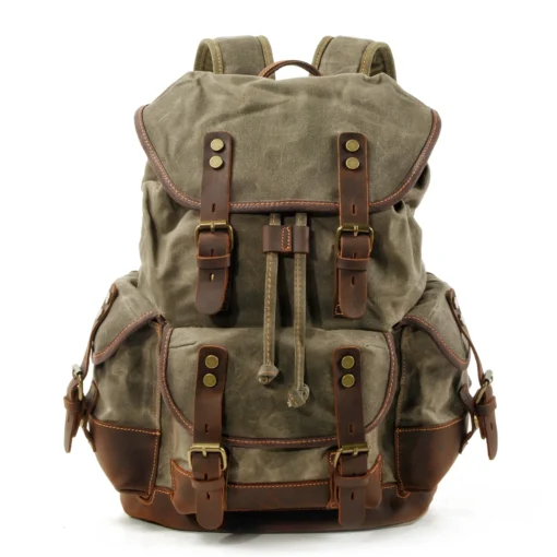 9508 Large Capacity Leather Canvas Backpacks For Men School Bags Vintage Waterproof Daypack High Quality Laptop Backpack Bag - Image 6