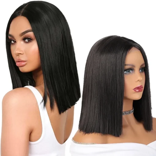 Lowest Price Fiber Short Straight Bob Heat Resistant Bob Cut Black Afro Vendors Glueless Lace Front Wig Synthetic - Image 6