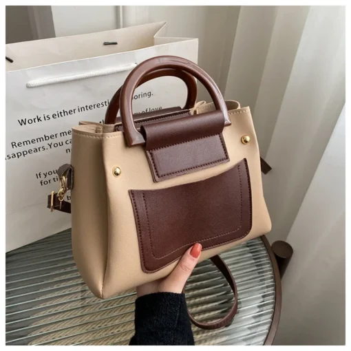 factory Retro new fashion color contrast handbag large capacity bucket womens messenger tote bags