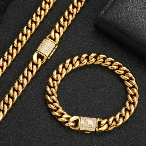 Hip Hop Chain Mens Gold Bracelets 18k Gold  Plated Chain Miami Stainless Steel Cuban Bracelets - Image 5