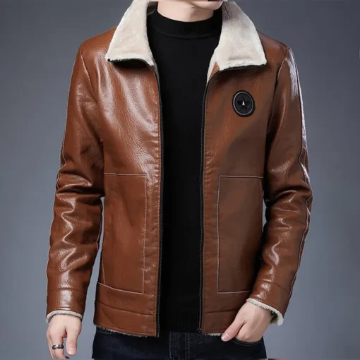 New Men's Leather Jackets Autumn Casual Business Motorcycle PU Jacket Biker Leather Coats Fleece Thick Winter Mens Clothing - Image 6