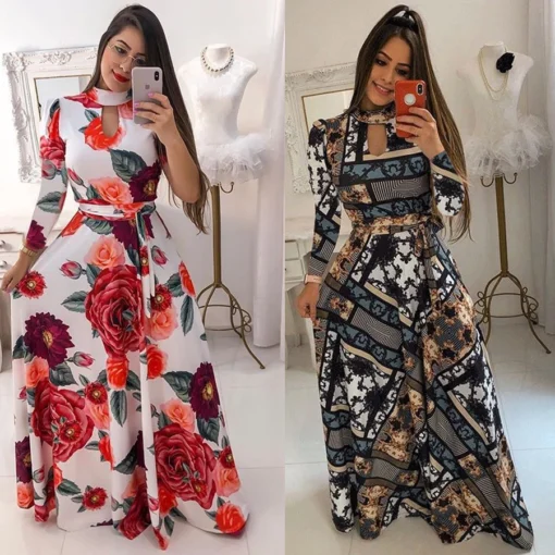 Women Casual African Kitenge Dress Designs Floral Printed Maxi Dress Ladies Holiday Party Long Dress Plus Size Sundress - Image 6