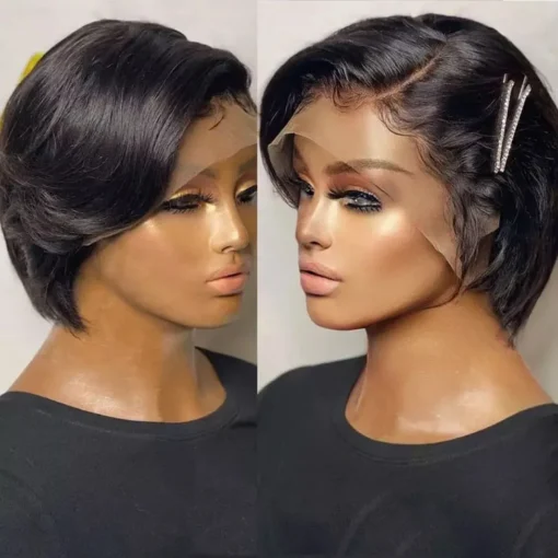 Goodluck black ST Perruque Curly Bob Short Pixie Cut Lace Human Wig Bleached Knots Lace Frontal 13x4 Pixie Wig With Baby Hair - Image 3