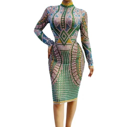 Sexy African Colorful Rhinestone Slim Fit Birthday Wedding Ball Hip Wrapped Dress Cocktail Club Dress Women Formal Prom Dress - Image 2