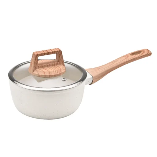 Wholesale 12 Pieces Aluminum Alloy White Granite Kitchen Cooking Pan Pot Set Non Stick Cookware Sets with Wood Handle - Image 3