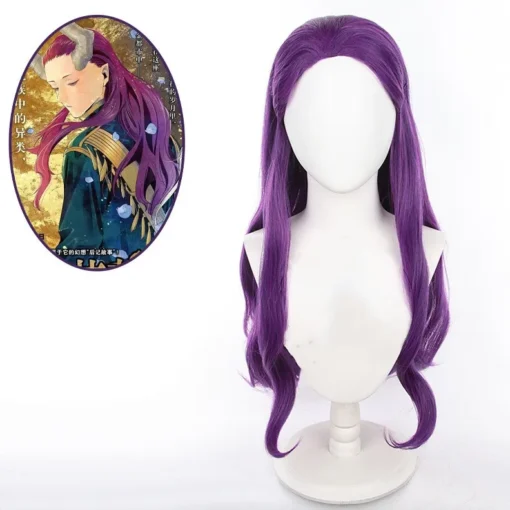 Wholesale 80cm Long Purple Curly Macht Wig Frieren At The Funeral Cosplay Synthetic Anime Heat Resistant Hair Wig For Party - Image 6