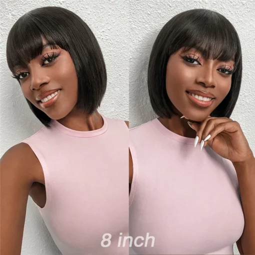 Vendor wholesale short bob Wigs with bangs machine made non lace cuticle aligned virgin brazilian human hair wigs