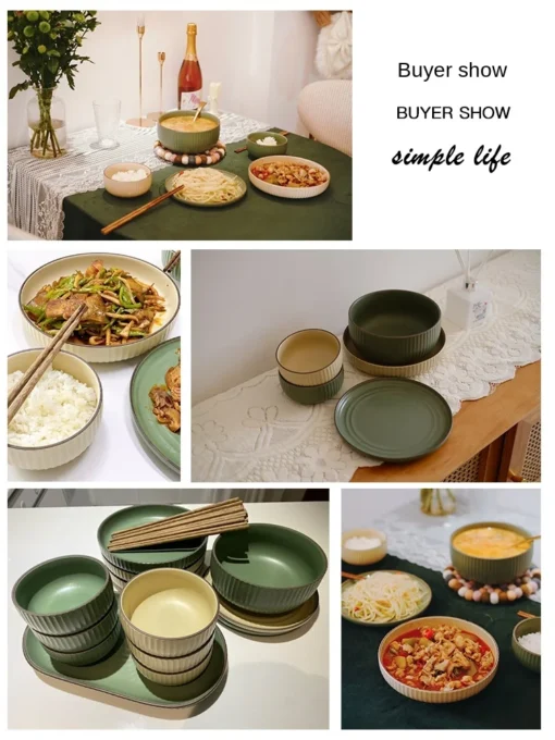 Hot sell nordic Modern Pure and fresh color Round Tableware Kitchen Plates Rice bowls Hotel Restaurant ceramic Dinnerware Set - Image 5