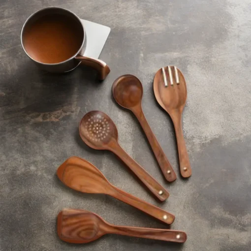 Hot Sale Teak Wood Non-Stick Kitchen Cooking Utensils Set Includes Spoon and Spatula Available in Stock - Image 6