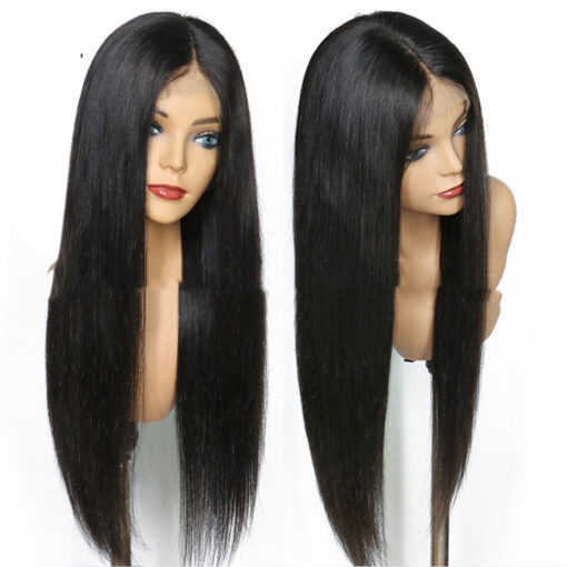 Ladies Mid-length Straight Hair Black Synthetic Front Lace Wig Headgear - Image 5