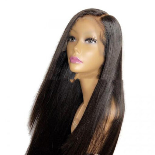 Ladies Mid-length Straight Hair Black Synthetic Front Lace Wig Headgear - Image 2