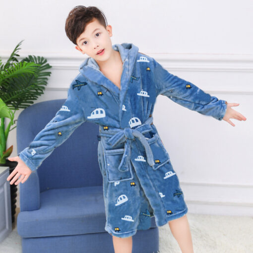 Children's Nightgown Boy's Bathrobe Flannel Thickened Coral Fleece Pajamas Home Service - Image 5